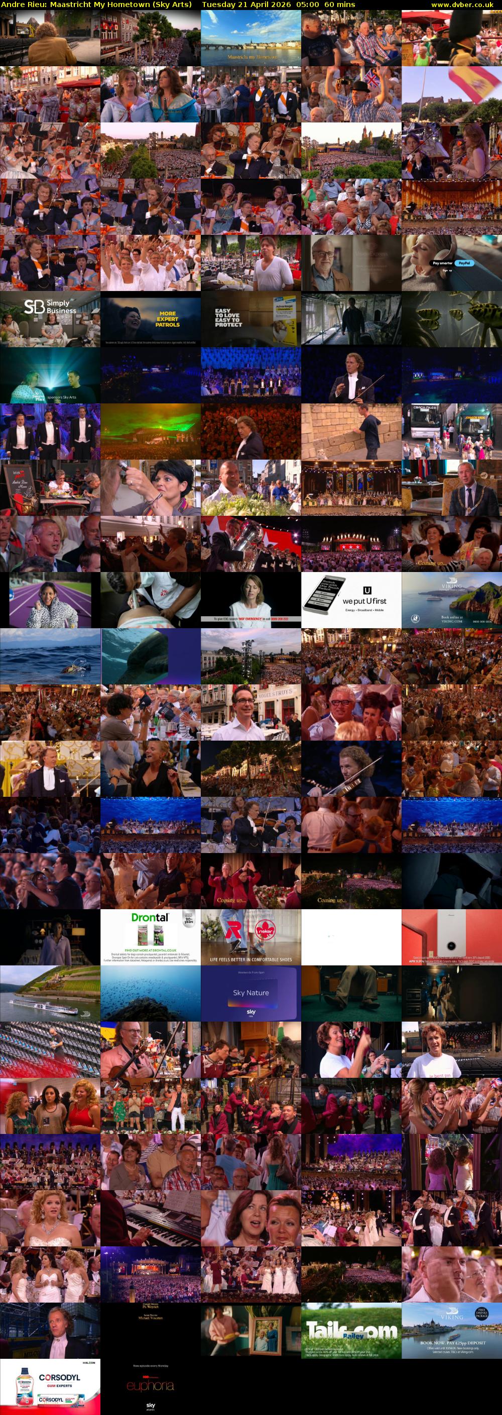 Andre Rieu: Maastricht My Hometown (Sky Arts) Tuesday 21 April 2026 05:00 - 06:00