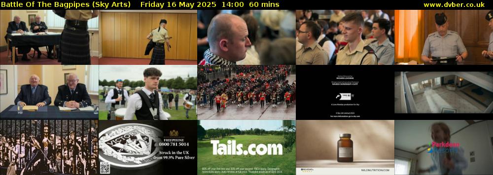 Battle Of The Bagpipes (Sky Arts) Friday 16 May 2025 14:00 - 15:00
