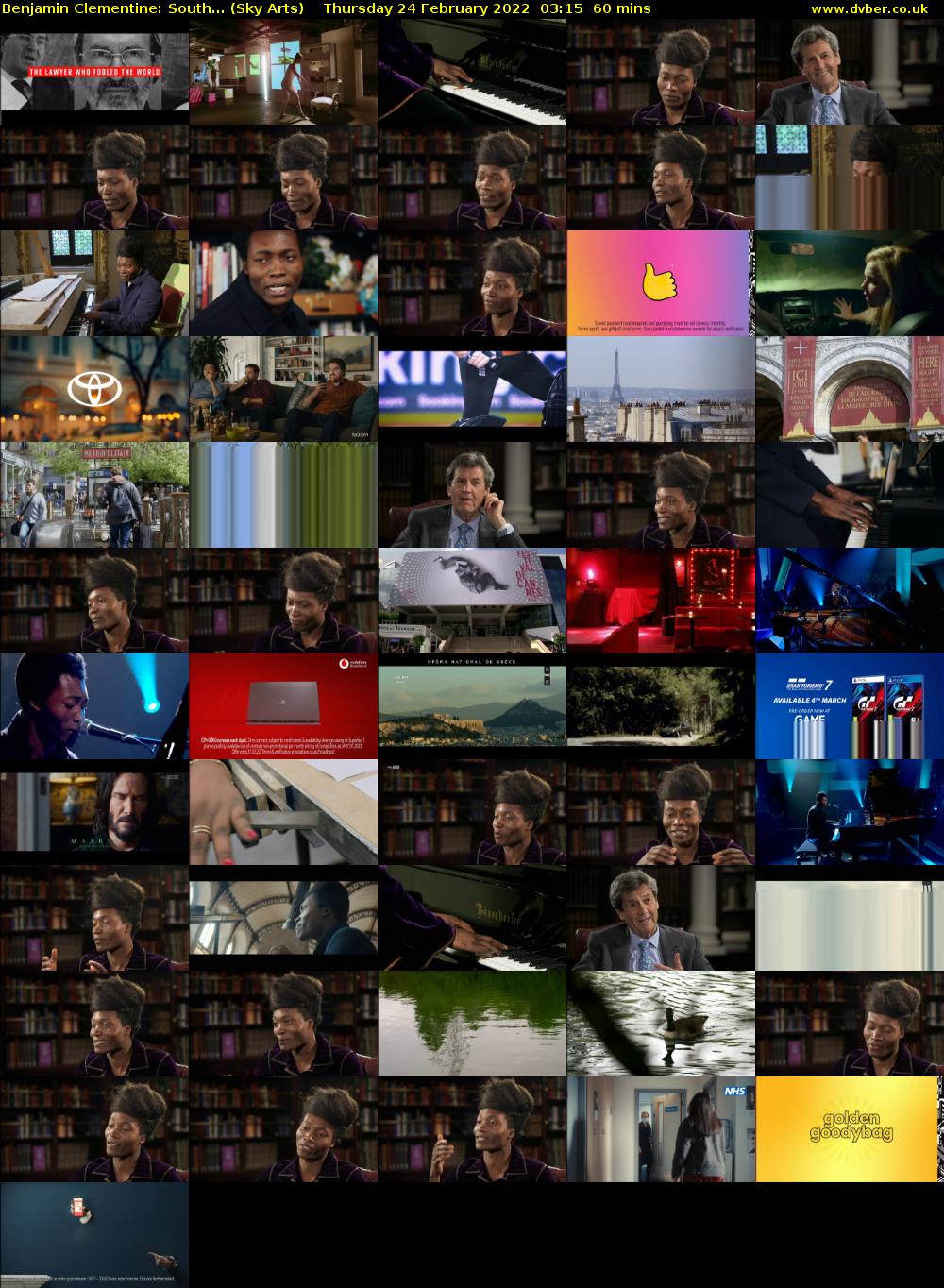 Benjamin Clementine: South... (Sky Arts) Thursday 24 February 2022 03:15 - 04:15
