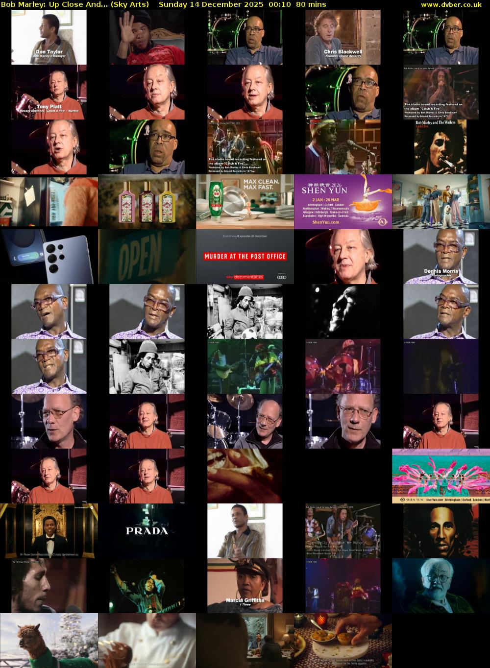 Bob Marley: Up Close And... (Sky Arts) Sunday 14 December 2025 00:10 - 01:30