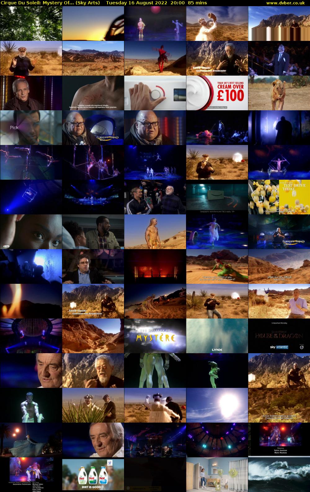 Cirque Du Soleil: Mystery Of... (Sky Arts) Tuesday 16 August 2022 20:00 - 21:25