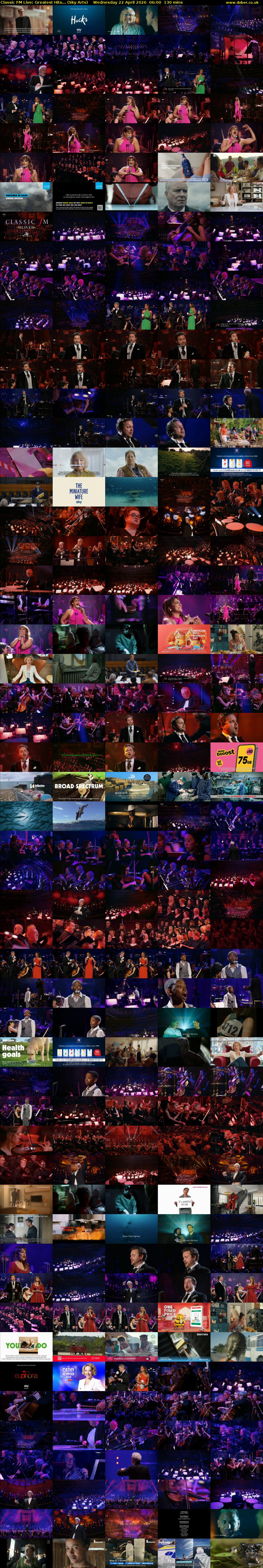 Classic FM Live: Greatest Hits... (Sky Arts) Wednesday 22 April 2026 06:00 - 08:10