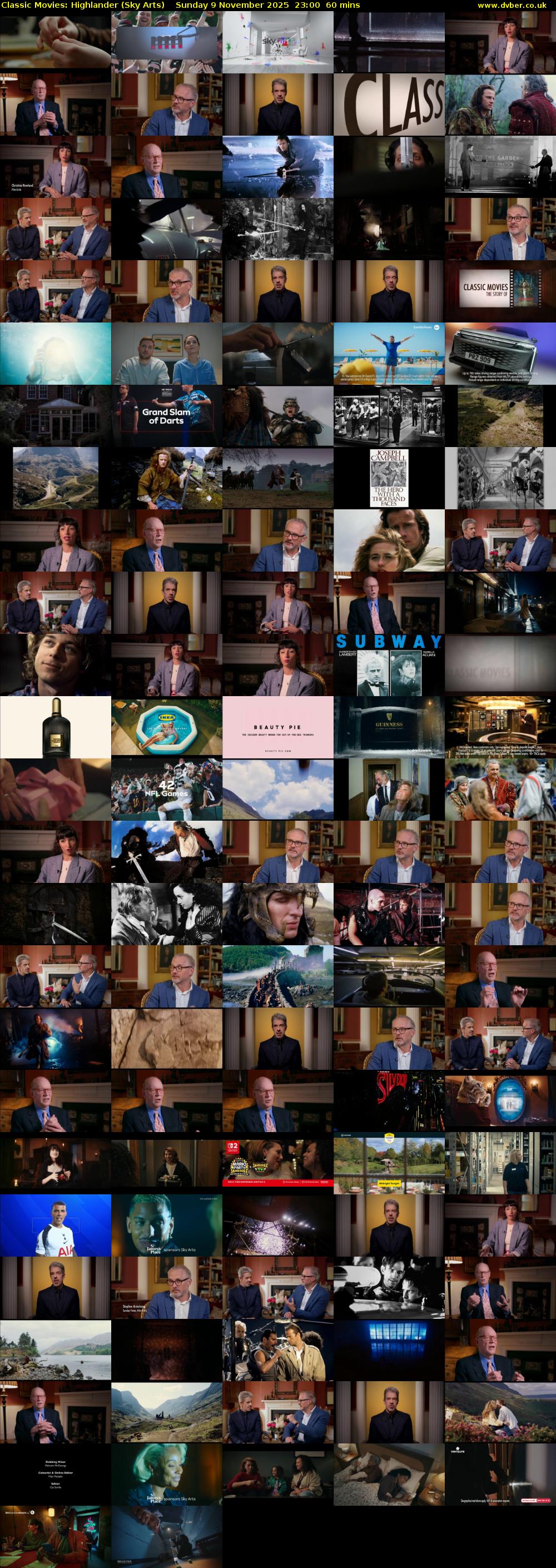 Classic Movies: Highlander (Sky Arts) Sunday 9 November 2025 23:00 - 00:00