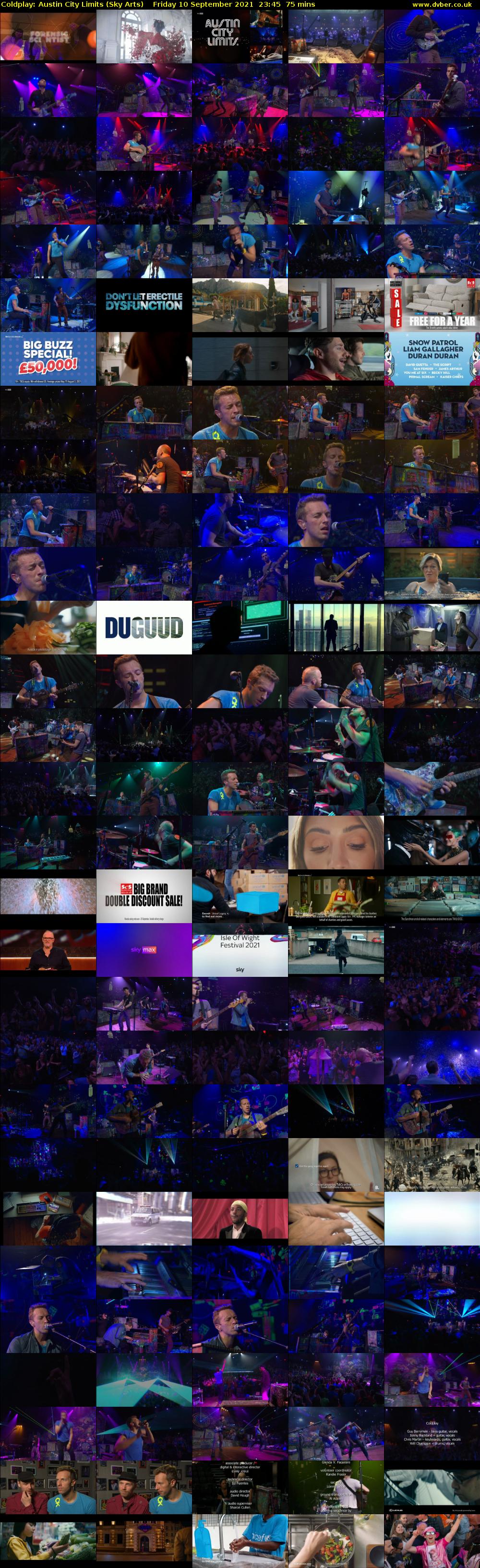 Coldplay: Austin City Limits (Sky Arts) Saturday 11 September 2021 00:45 - 02:00