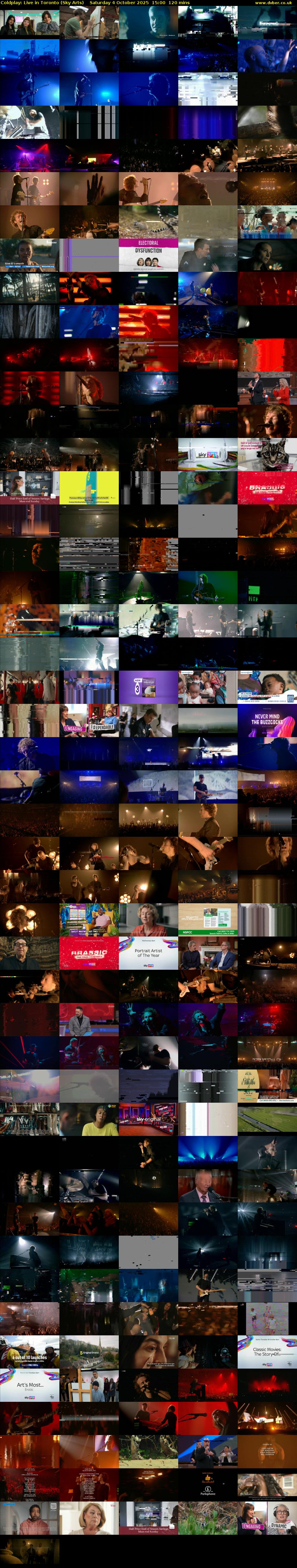 Coldplay: Live in Toronto (Sky Arts) Saturday 4 October 2025 15:00 - 17:00