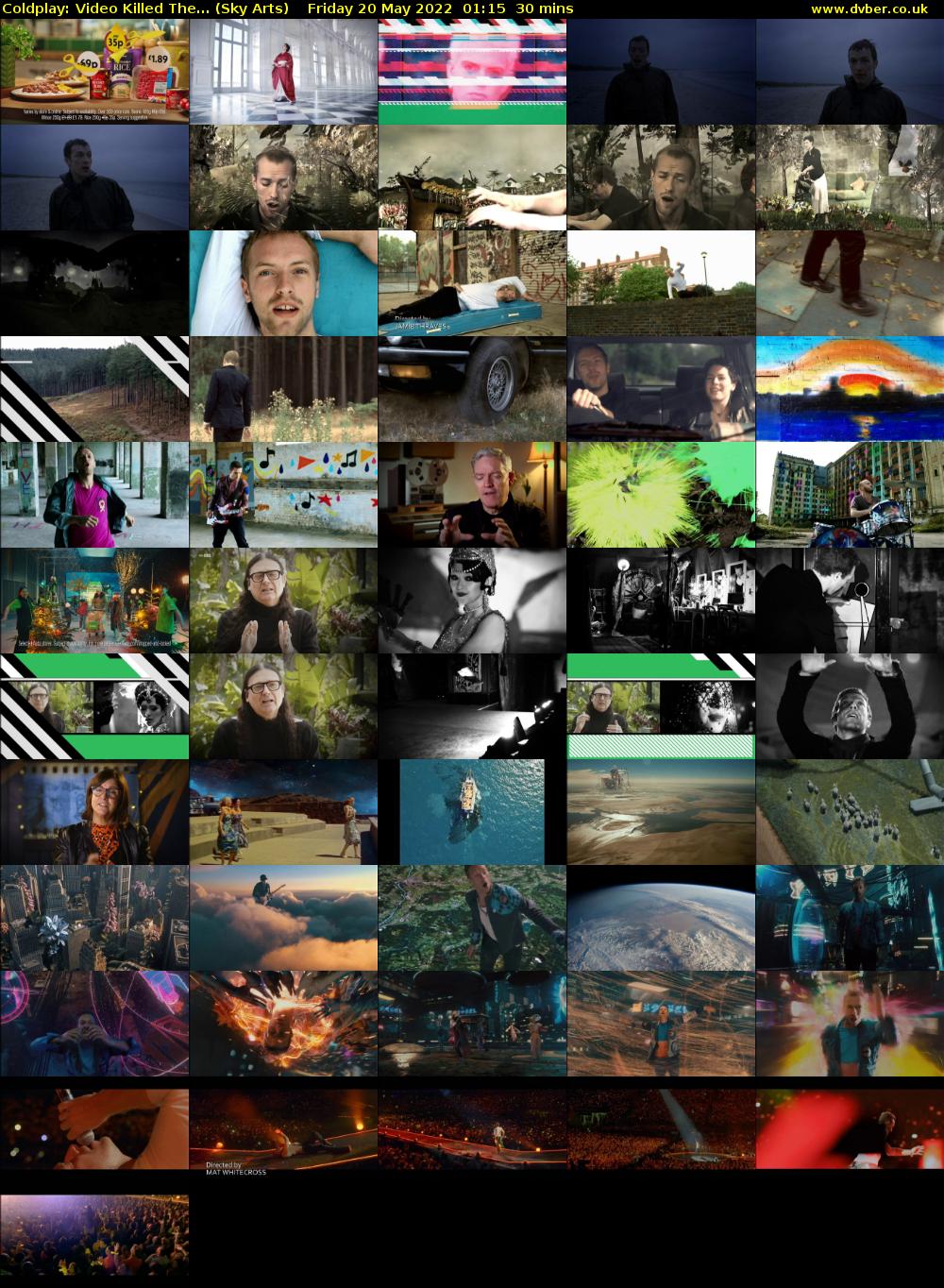 Coldplay: Video Killed The... (Sky Arts) Friday 20 May 2022 01:15 - 01:45