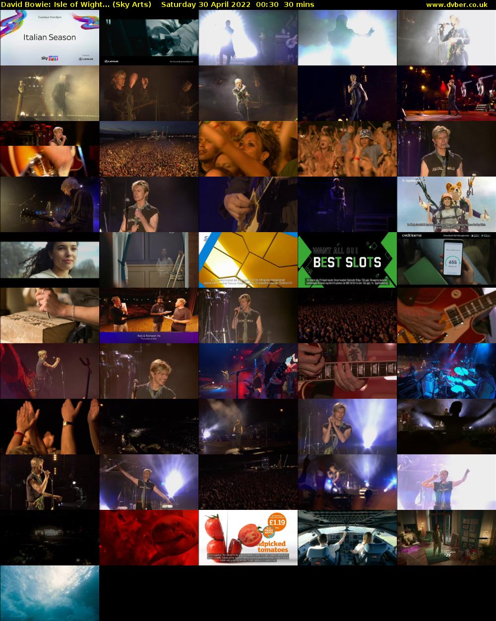 David Bowie: Isle of Wight... (Sky Arts) Saturday 30 April 2022 00:30 - 01:00