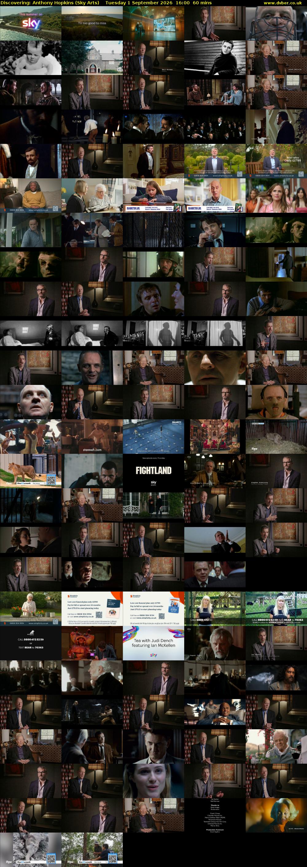 Discovering: Anthony Hopkins (Sky Arts) Tuesday 1 September 2026 16:00 - 17:00