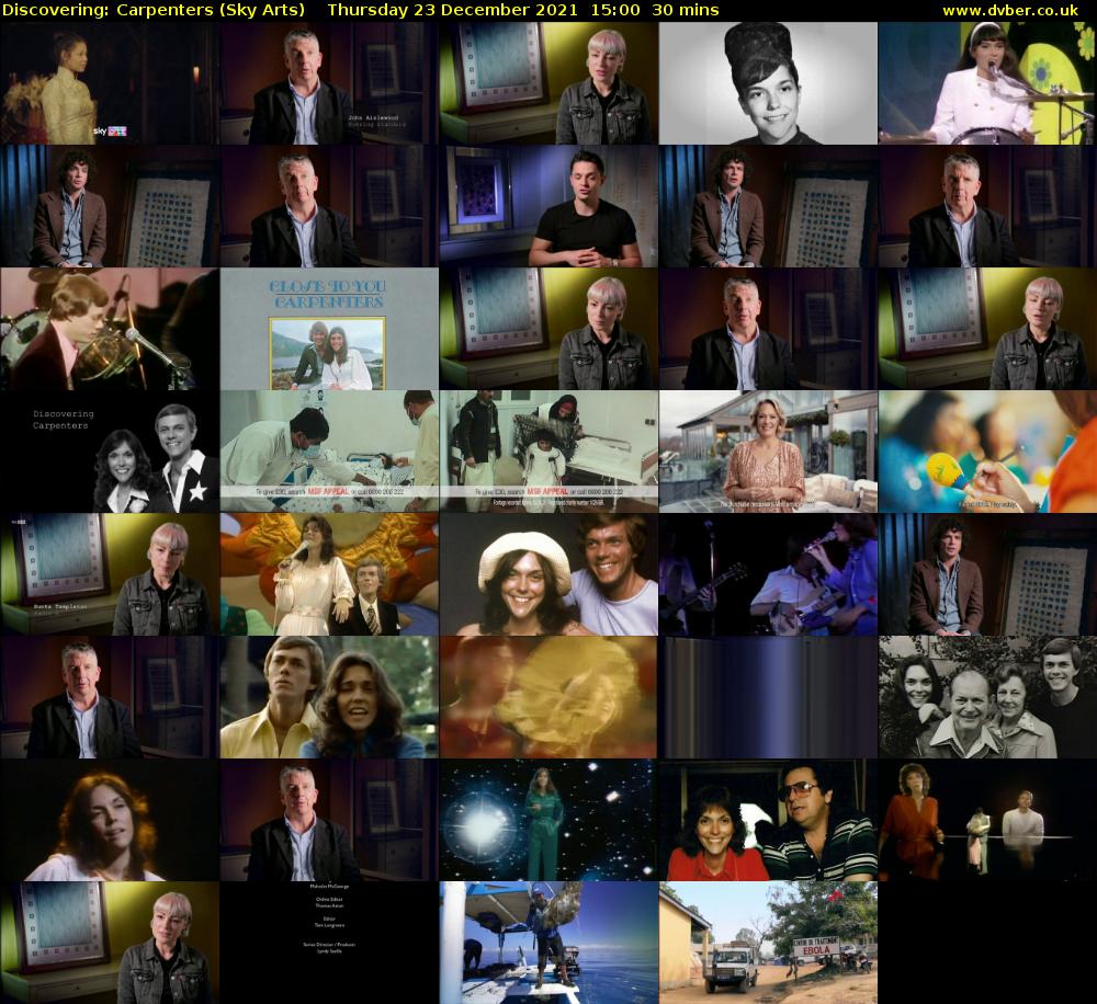 Discovering: Carpenters (Sky Arts) Thursday 23 December 2021 15:00 - 15:30