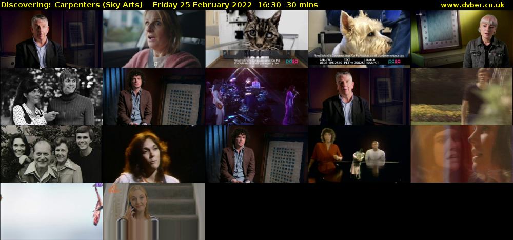 Discovering: Carpenters (Sky Arts) Friday 25 February 2022 16:30 - 17:00