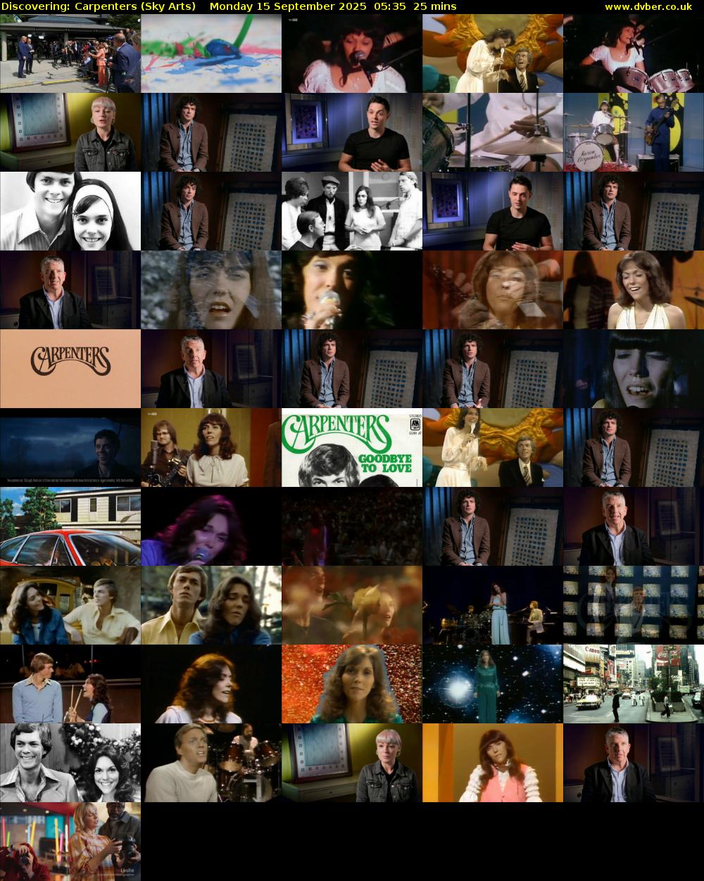 Discovering: Carpenters (Sky Arts) Monday 15 September 2025 05:35 - 06:00