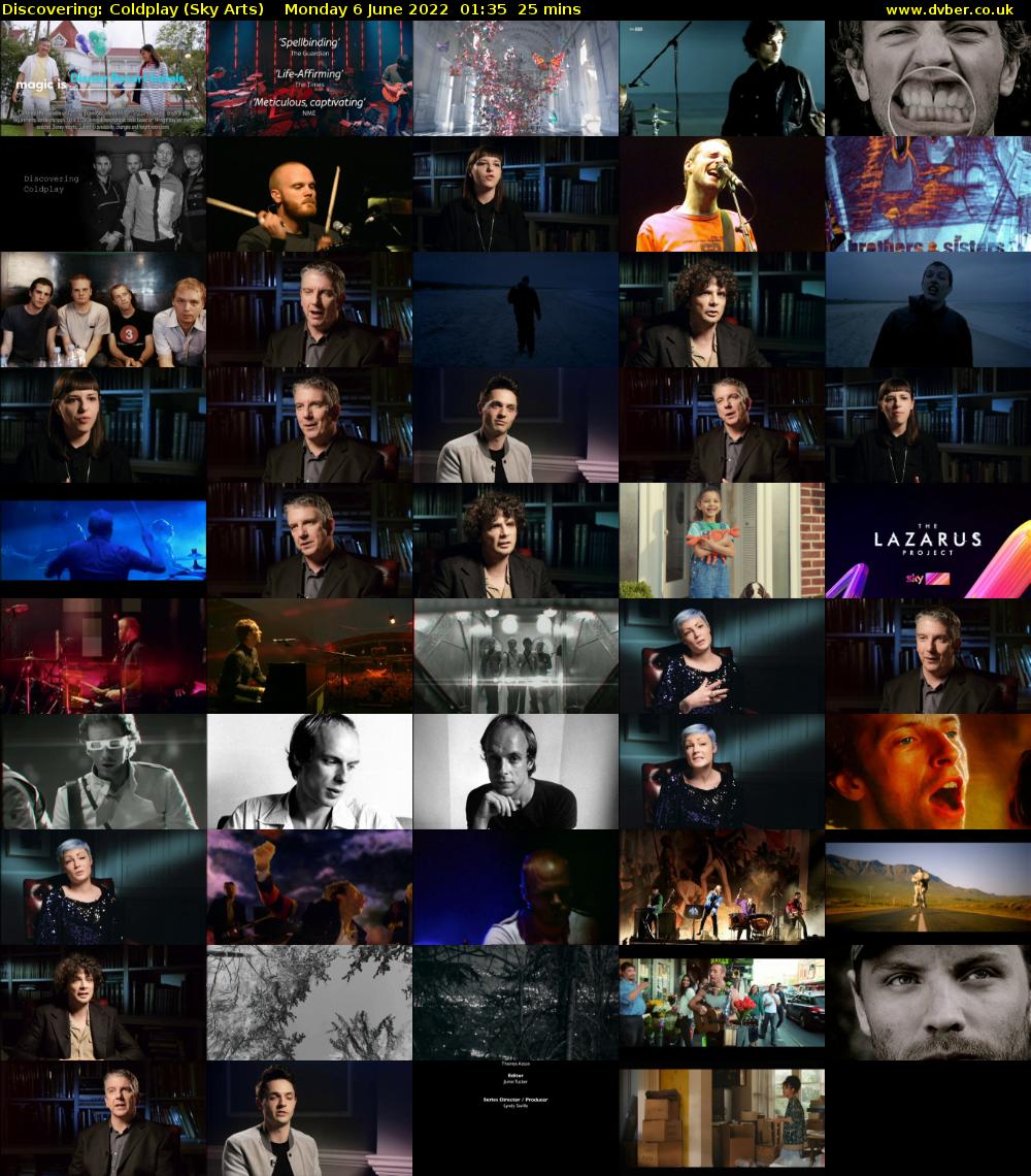 Discovering: Coldplay (Sky Arts) Monday 6 June 2022 01:35 - 02:00