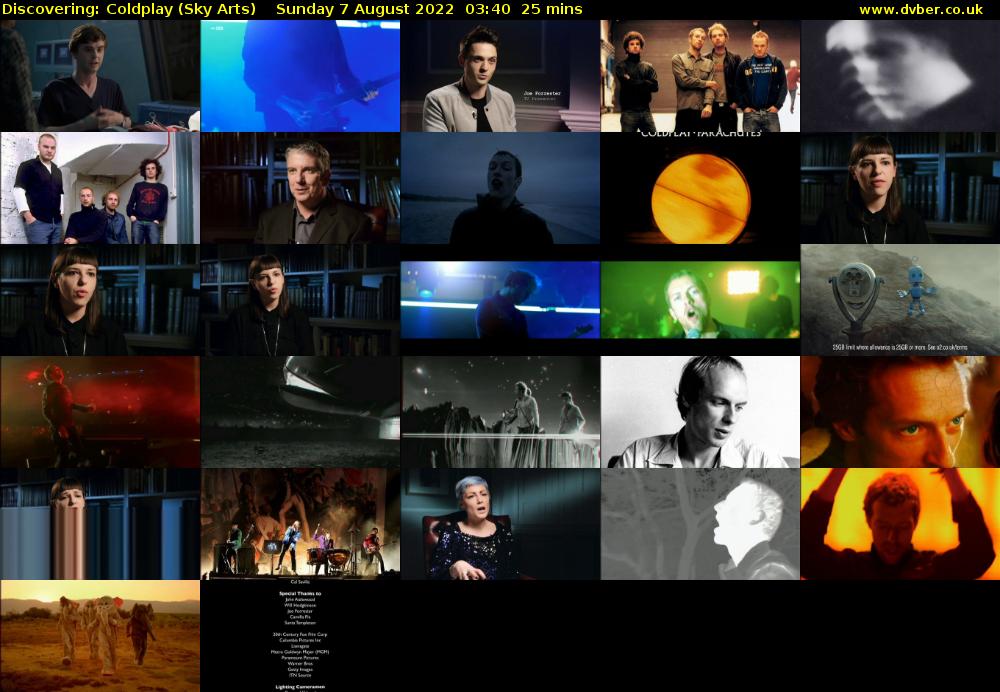 Discovering: Coldplay (Sky Arts) Sunday 7 August 2022 03:40 - 04:05