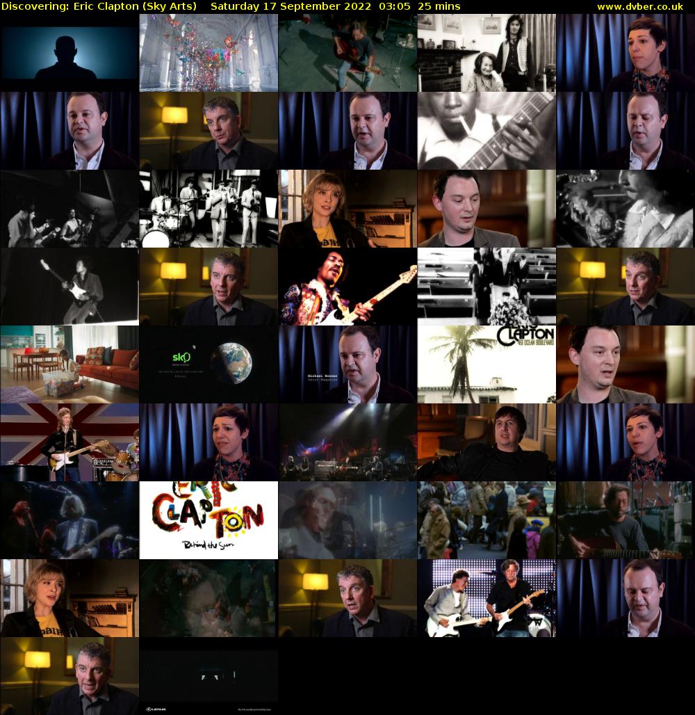 Discovering: Eric Clapton (Sky Arts) Saturday 17 September 2022 03:05 - 03:30