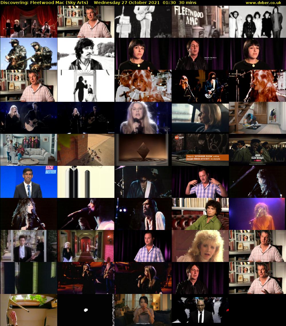 Discovering: Fleetwood Mac (Sky Arts) Wednesday 27 October 2021 01:30 - 02:00
