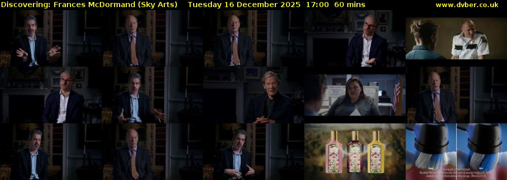 Discovering: Frances McDormand (Sky Arts) Tuesday 16 December 2025 17:00 - 18:00