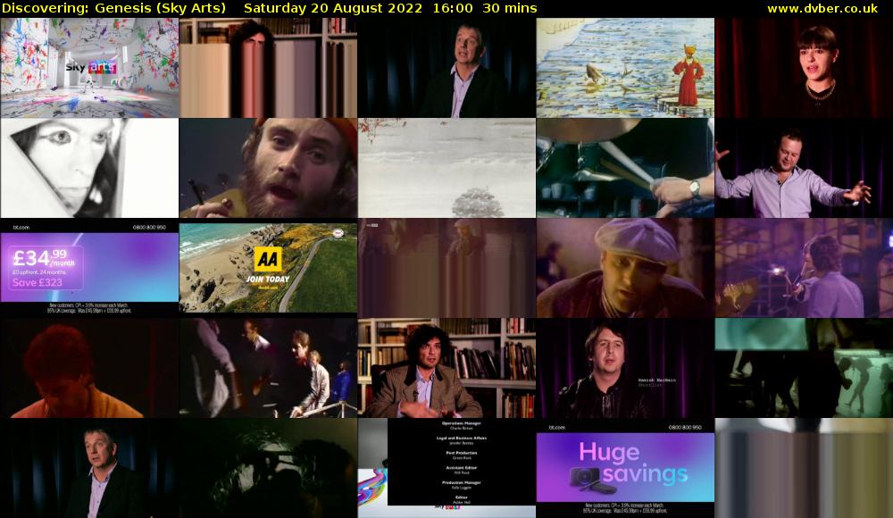 Discovering: Genesis (Sky Arts) Saturday 20 August 2022 16:00 - 16:30