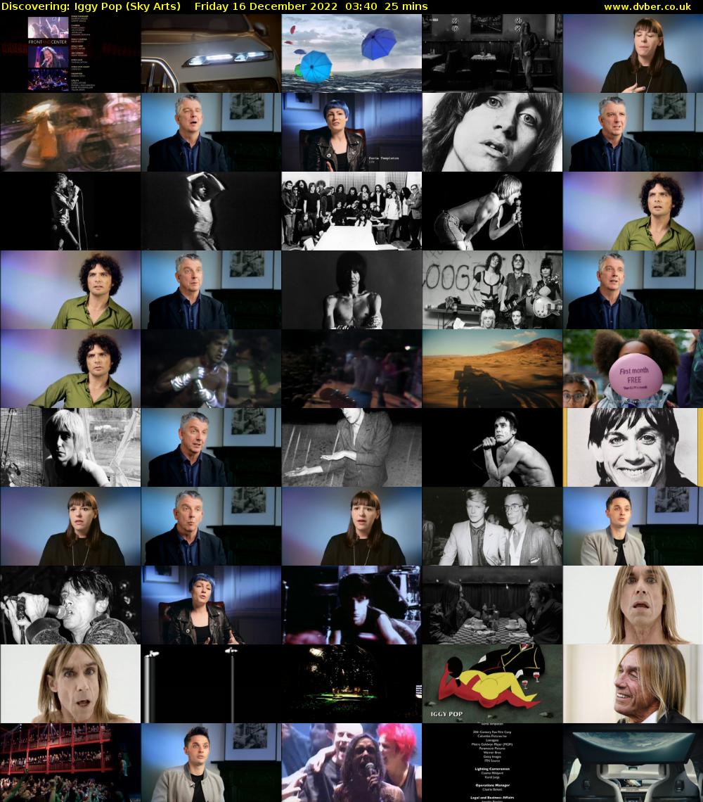 Discovering: Iggy Pop (Sky Arts) Friday 16 December 2022 03:40 - 04:05
