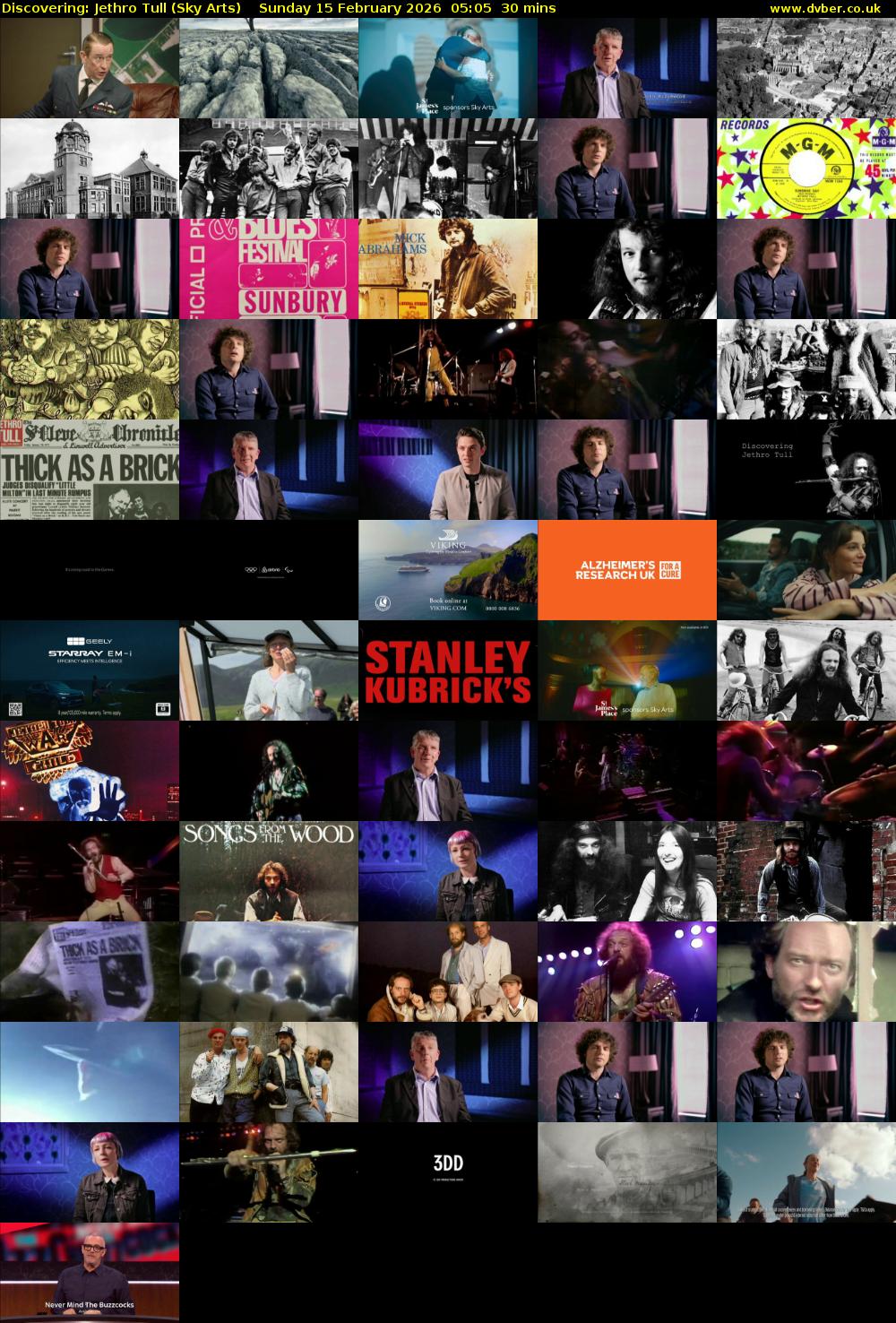 Discovering: Jethro Tull (Sky Arts) Sunday 15 February 2026 05:05 - 05:35