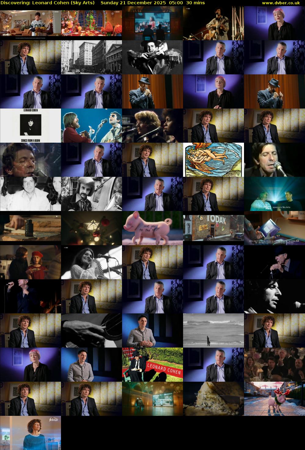 Discovering: Leonard Cohen (Sky Arts) Sunday 21 December 2025 05:00 - 05:30