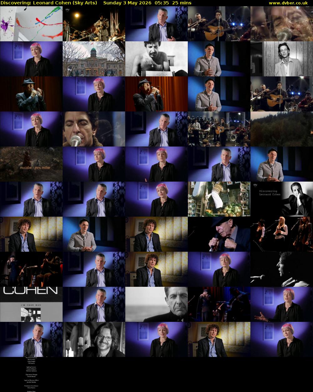 Discovering: Leonard Cohen (Sky Arts) Sunday 3 May 2026 05:35 - 06:00