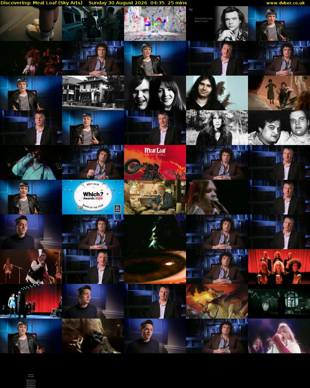 Discovering: Meat Loaf (Sky Arts) Sunday 30 August 2026 04:35 - 05:00