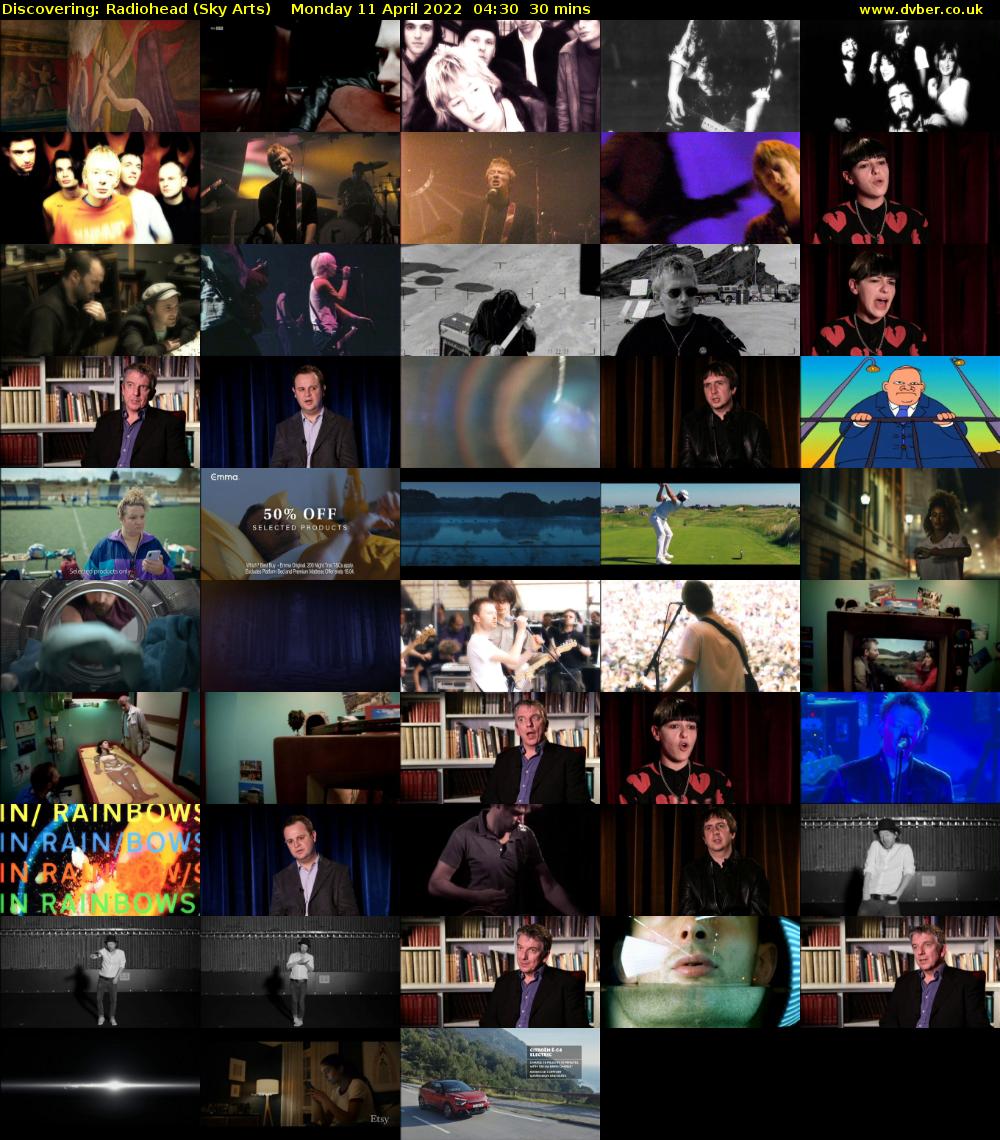 Discovering: Radiohead (Sky Arts) Monday 11 April 2022 04:30 - 05:00
