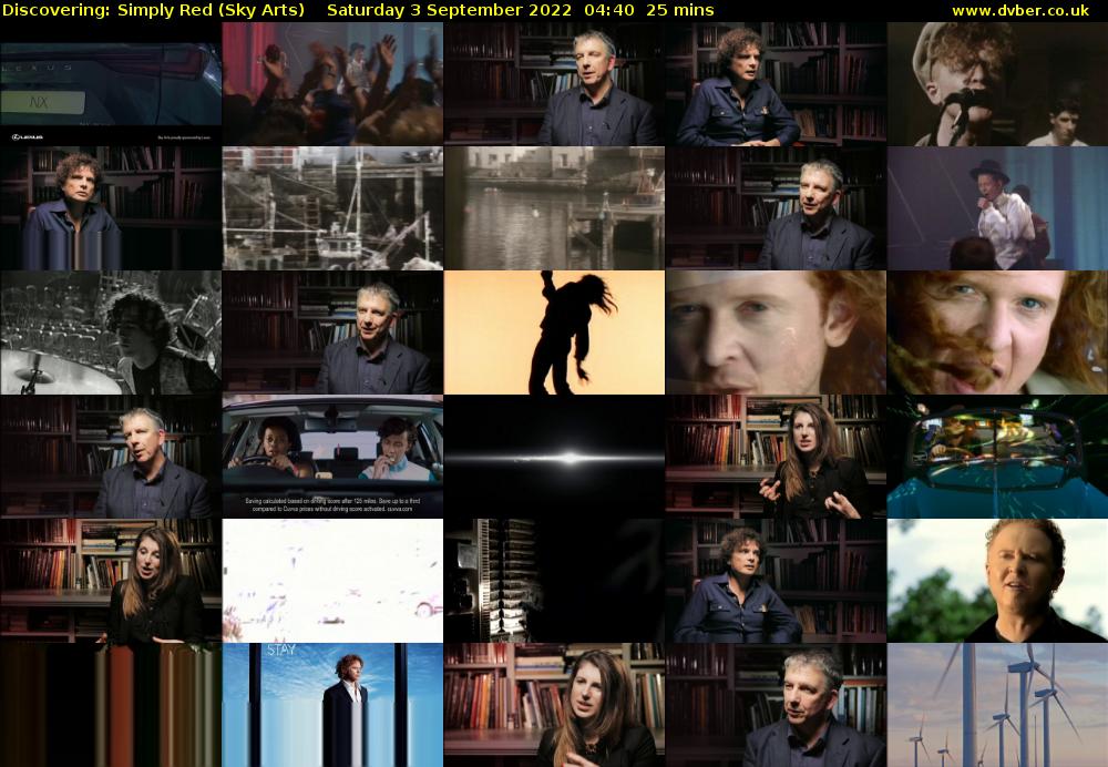 Discovering: Simply Red (Sky Arts) Saturday 3 September 2022 04:40 - 05:05