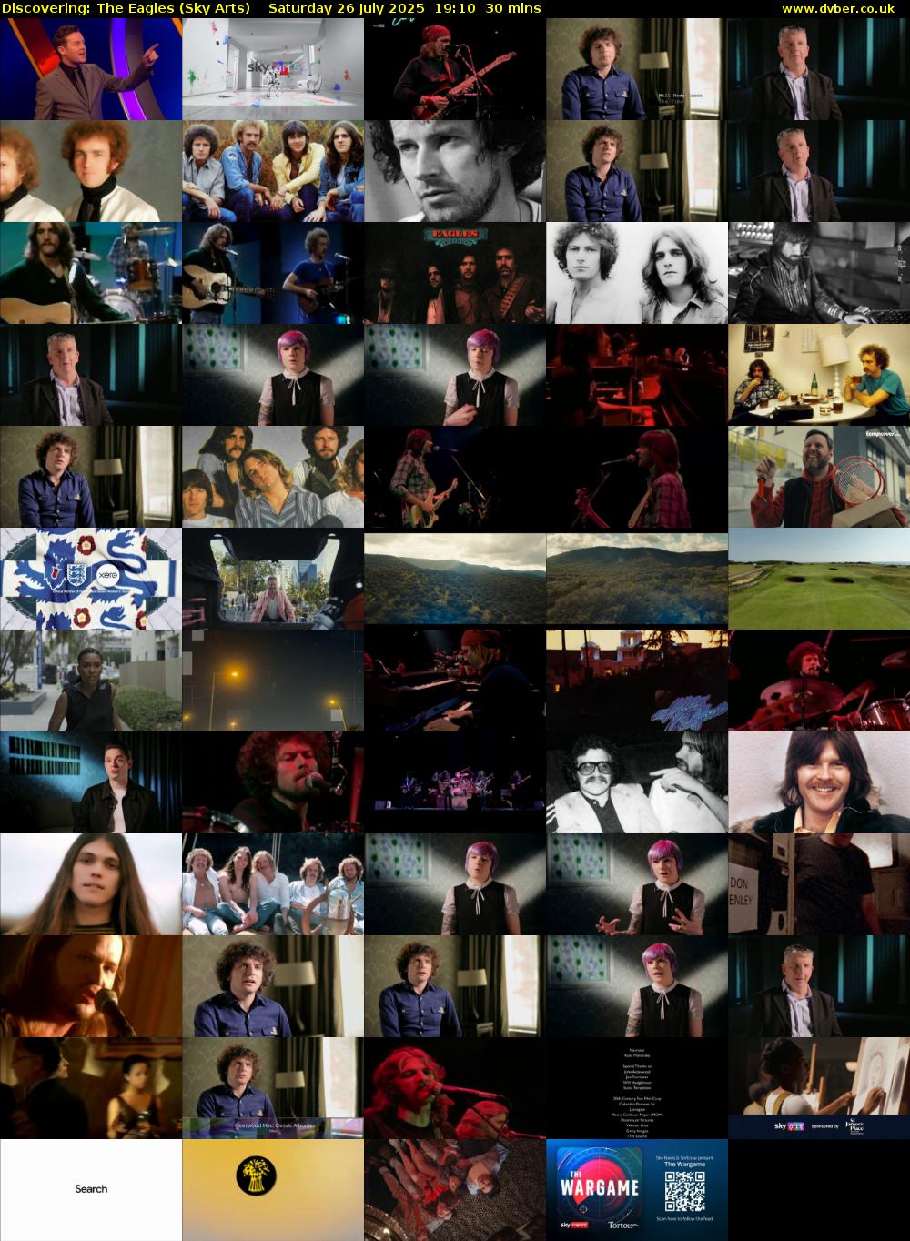 Discovering: The Eagles (Sky Arts) Saturday 26 July 2025 19:10 - 19:40