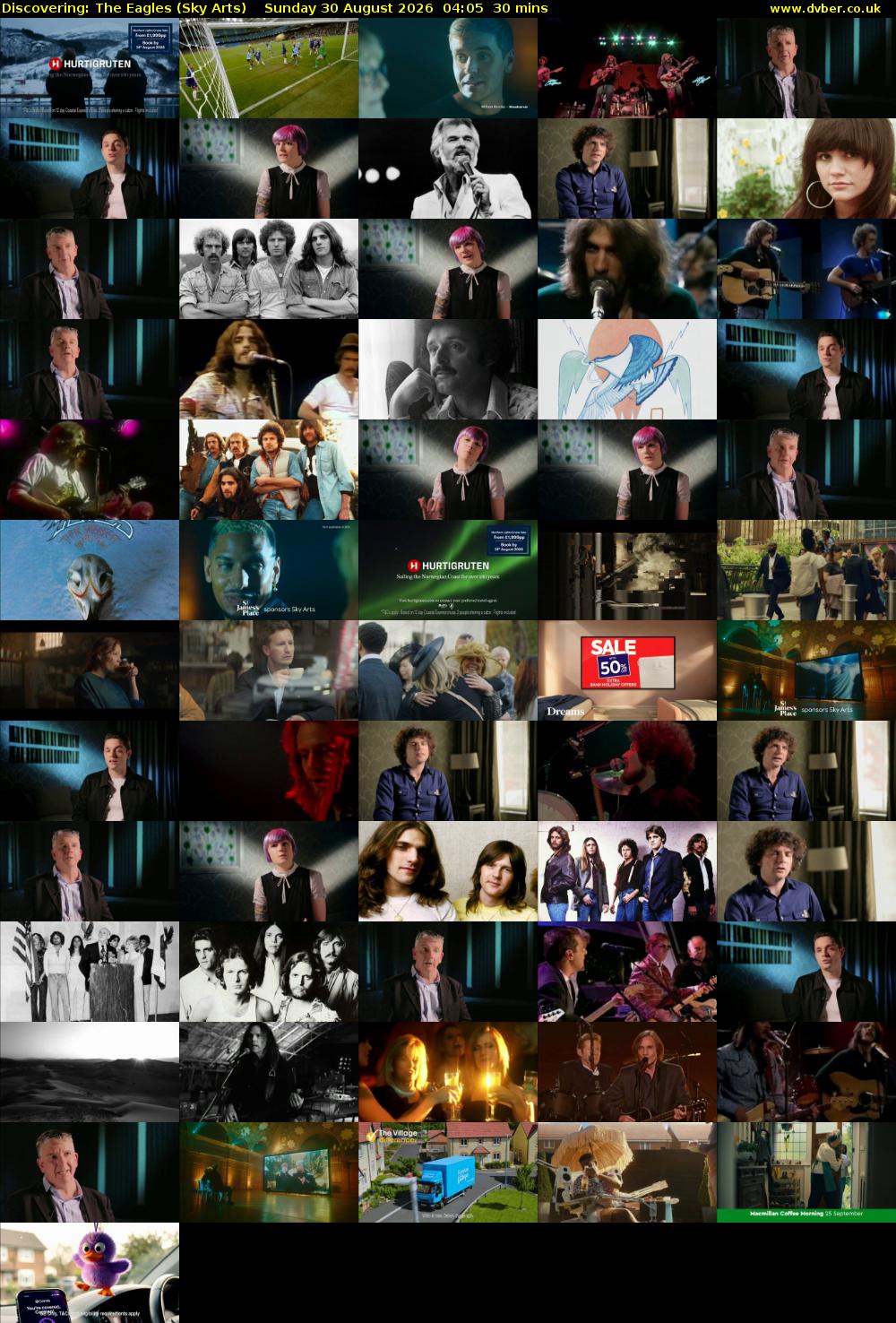 Discovering: The Eagles (Sky Arts) Sunday 30 August 2026 04:05 - 04:35