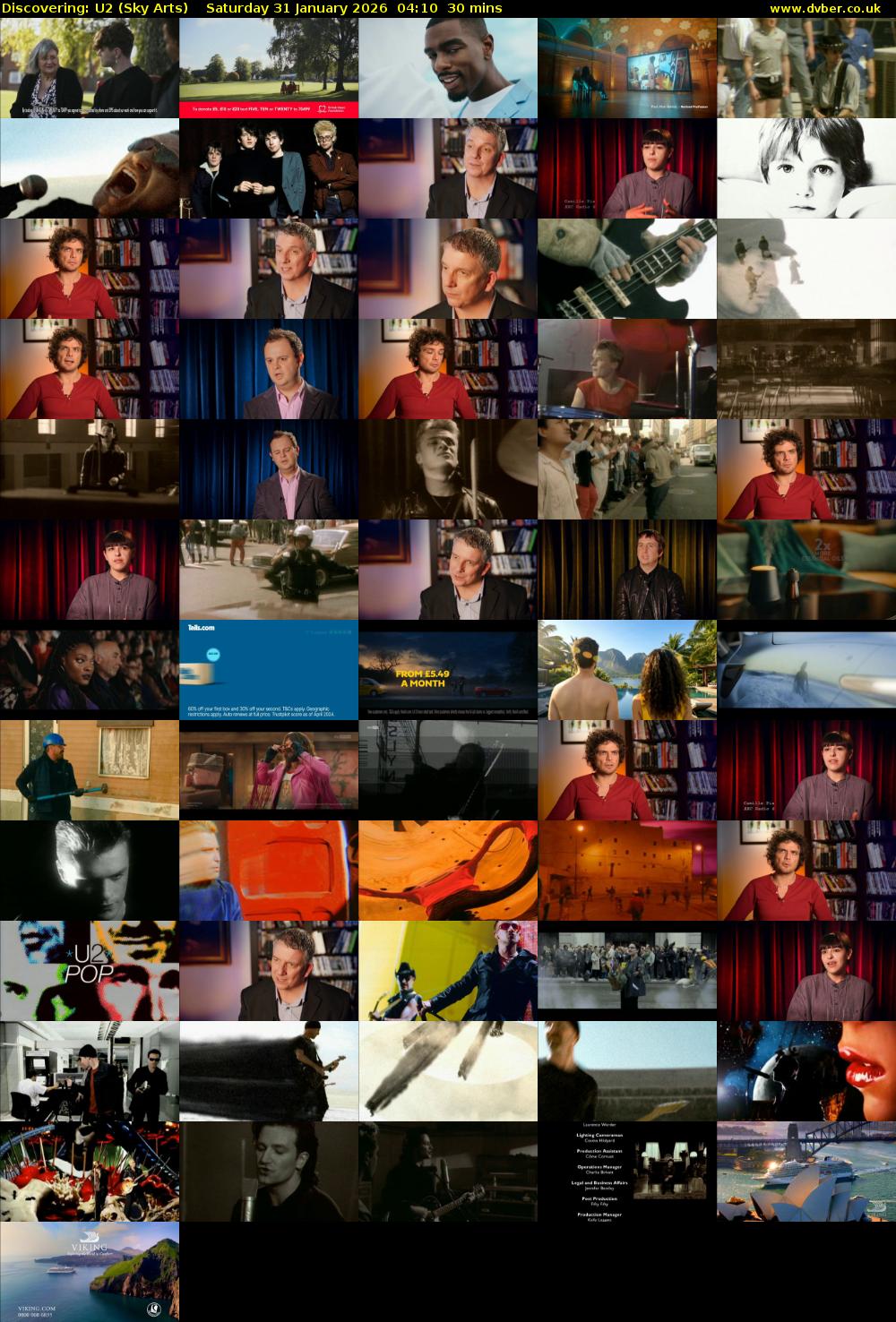Discovering: U2 (Sky Arts) Saturday 31 January 2026 04:10 - 04:40