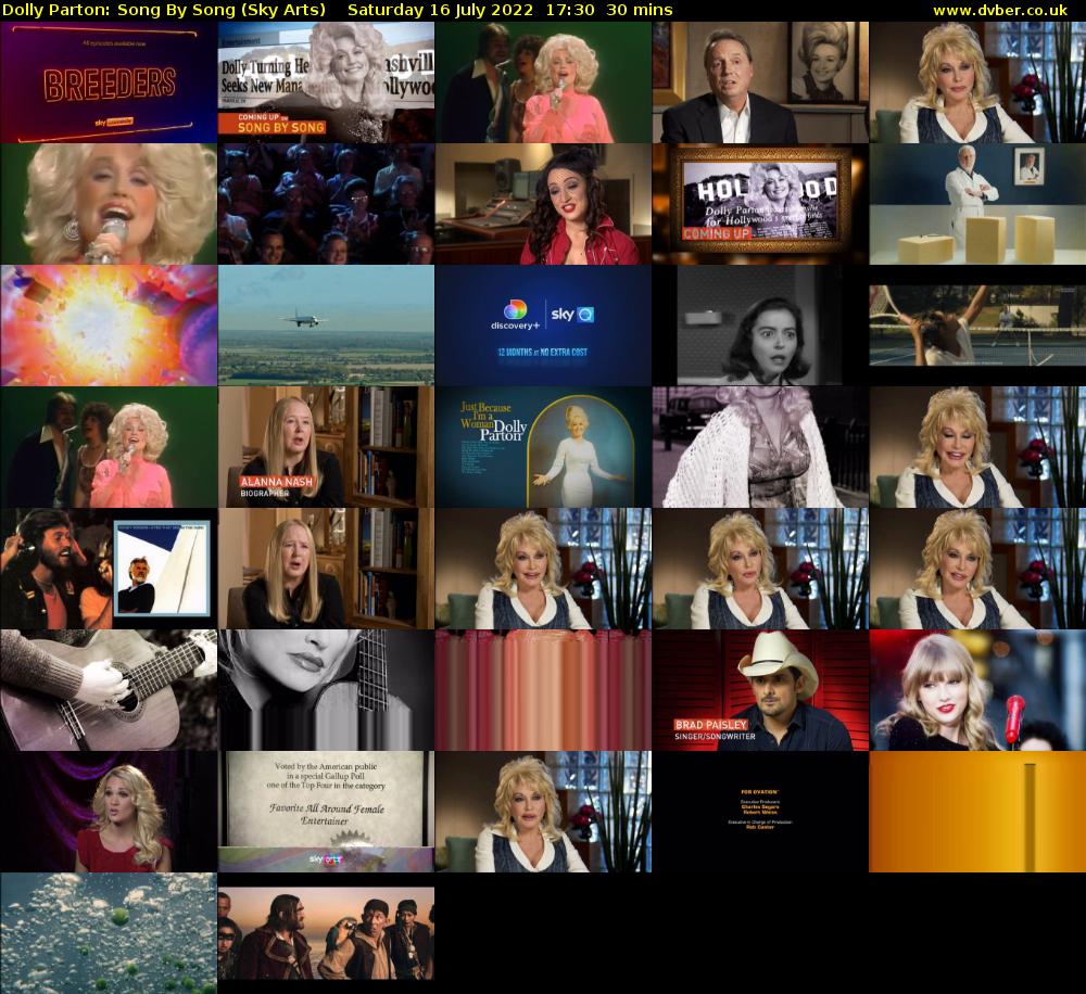 Dolly Parton: Song By Song (Sky Arts) Saturday 16 July 2022 17:30 - 18:00