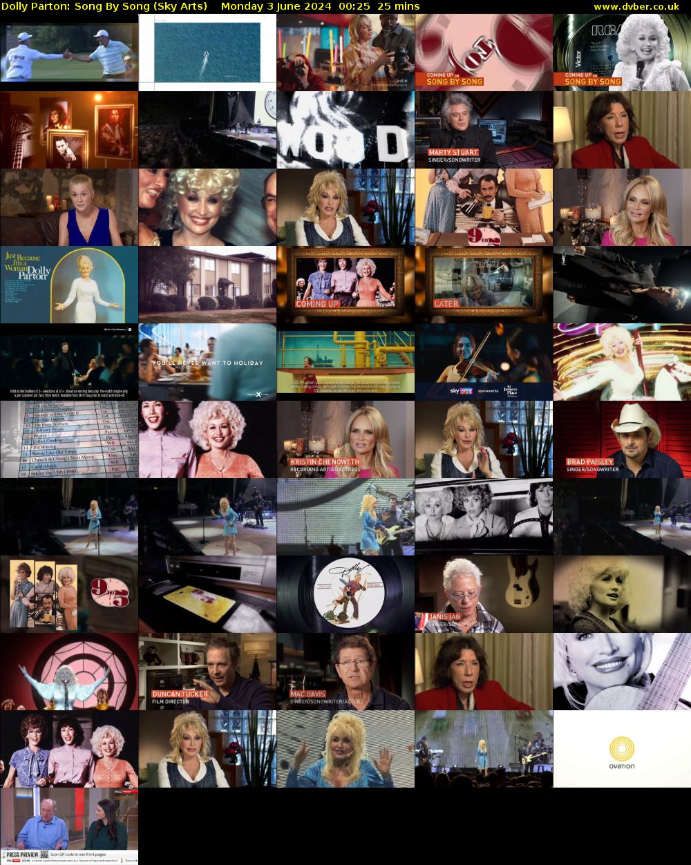 Dolly Parton: Song By Song (Sky Arts) Monday 3 June 2024 00:25 - 00:50