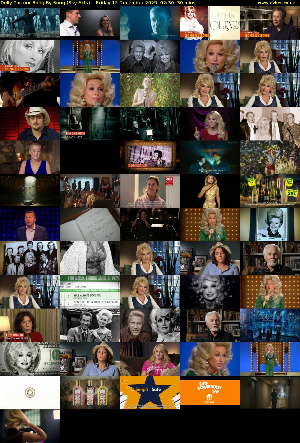 Dolly Parton: Song By Song (Sky Arts) Friday 12 December 2025 02:30 - 03:00