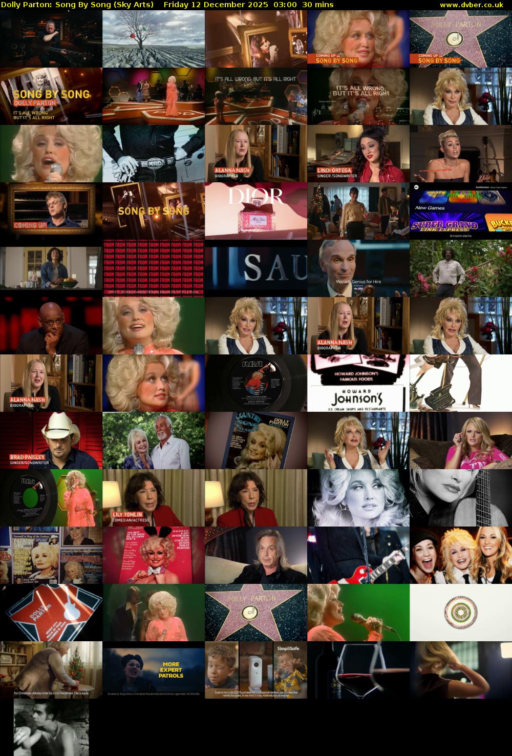 Dolly Parton: Song By Song (Sky Arts) Friday 12 December 2025 03:00 - 03:30