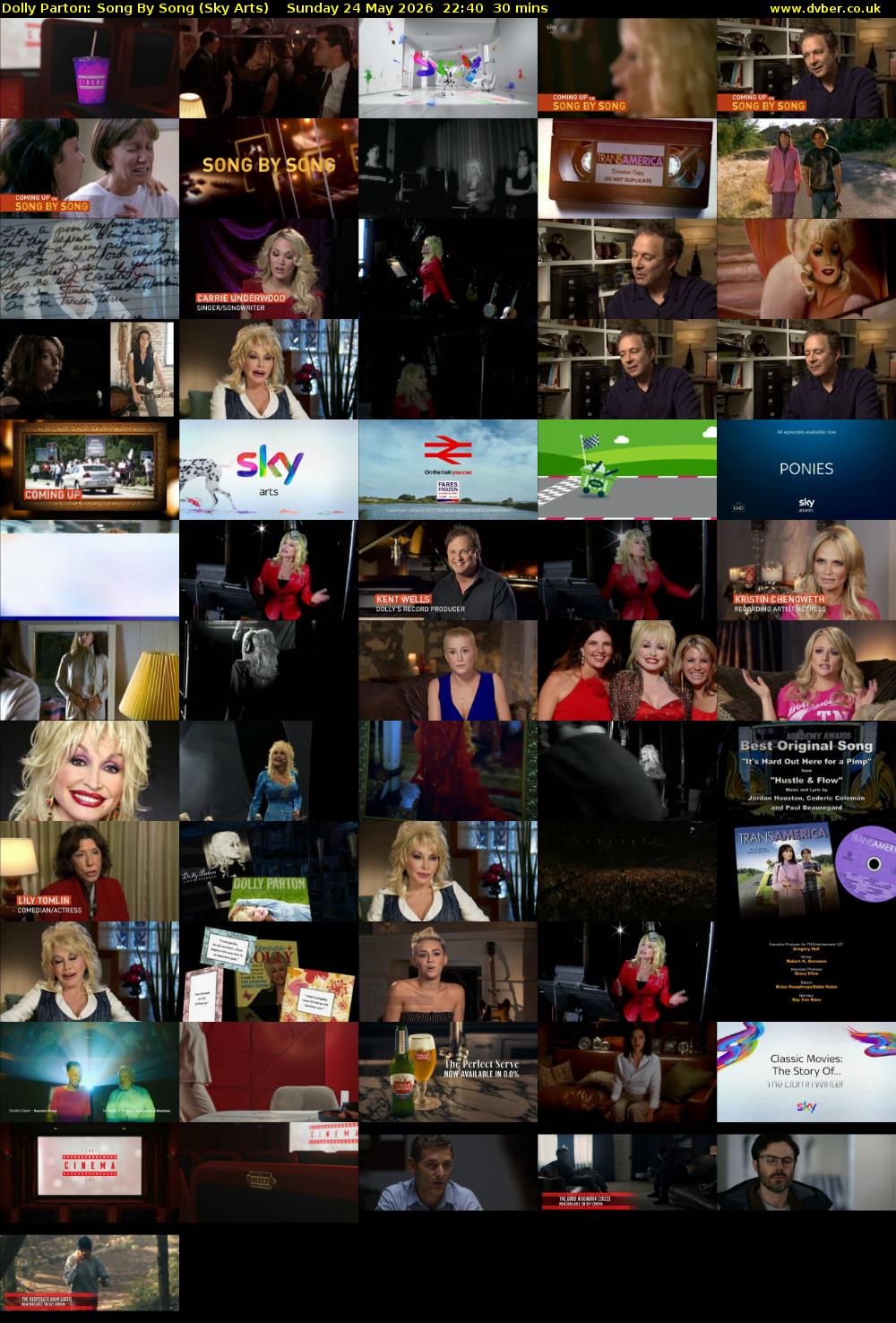 Dolly Parton: Song By Song (Sky Arts) Sunday 24 May 2026 22:40 - 23:10