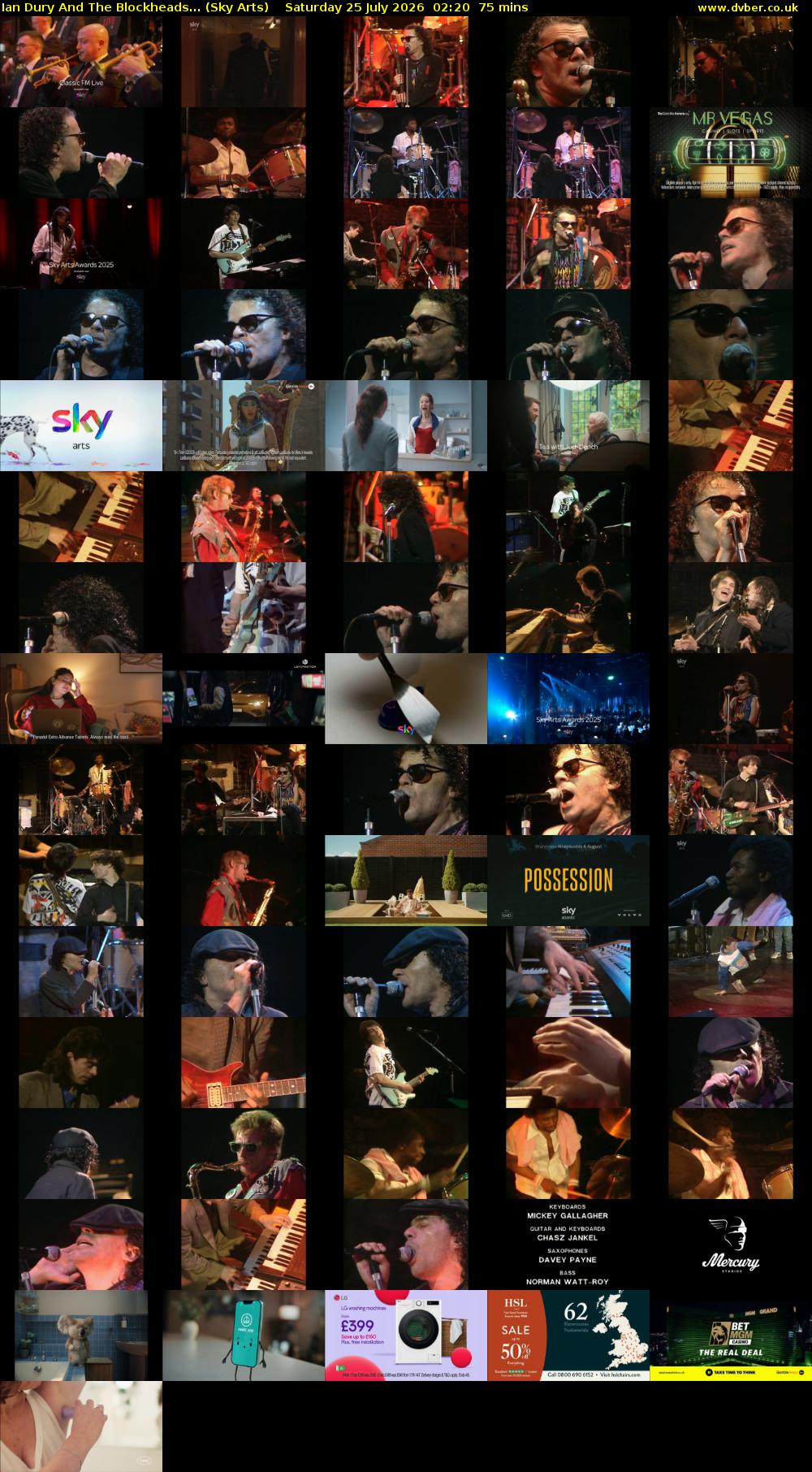 Ian Dury And The Blockheads... (Sky Arts) Saturday 25 July 2026 02:20 - 03:35