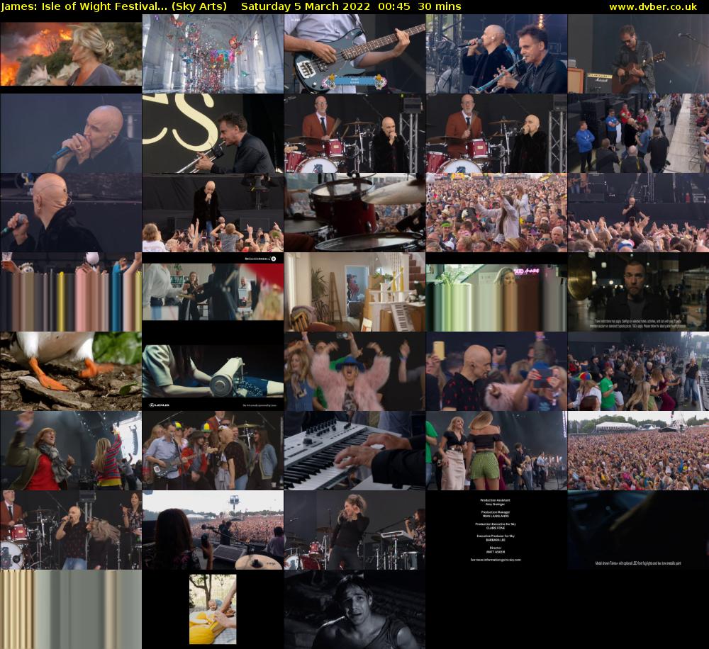James: Isle of Wight Festival... (Sky Arts) Saturday 5 March 2022 00:45 - 01:15