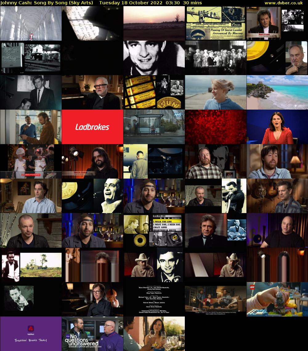 Johnny Cash: Song By Song (Sky Arts) Tuesday 18 October 2022 03:30 - 04:00