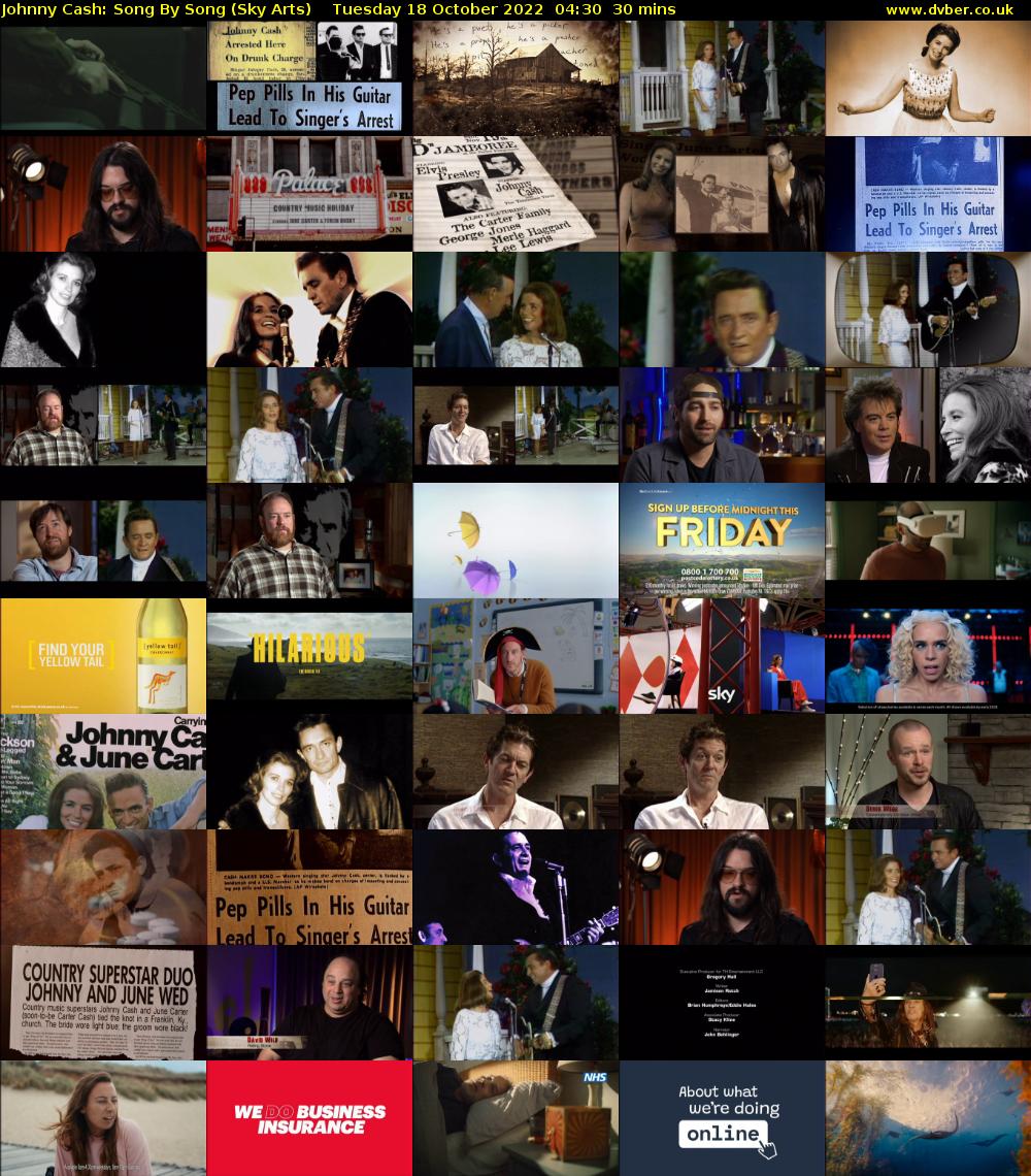 Johnny Cash: Song By Song (Sky Arts) Tuesday 18 October 2022 04:30 - 05:00