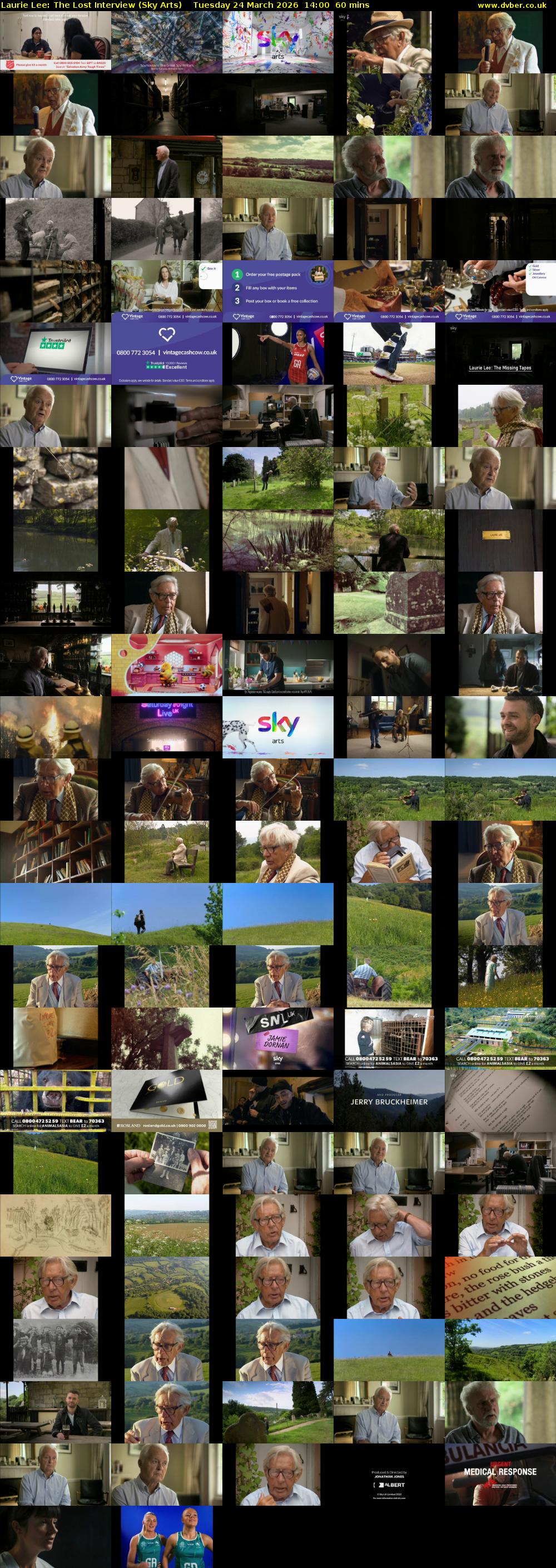 Laurie Lee: The Lost Interview (Sky Arts) Tuesday 24 March 2026 14:00 - 15:00