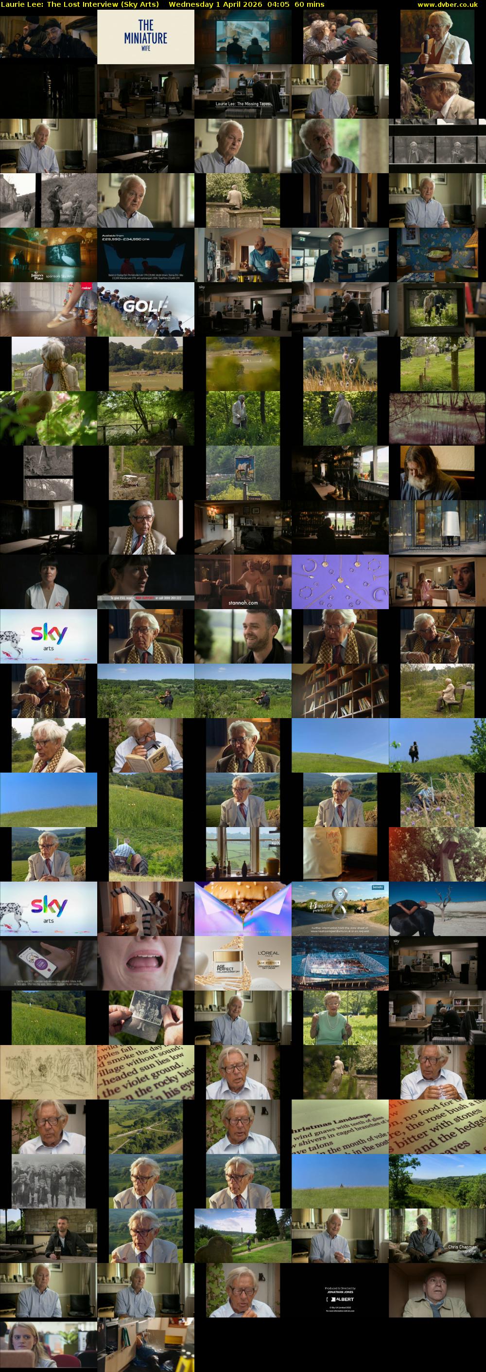 Laurie Lee: The Lost Interview (Sky Arts) Wednesday 1 April 2026 04:05 - 05:05