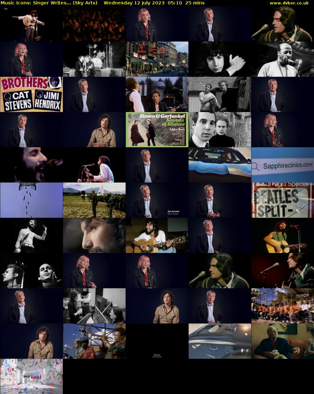 Music Icons: Singer Writes... (Sky Arts) Wednesday 12 July 2023 05:10 - 05:35
