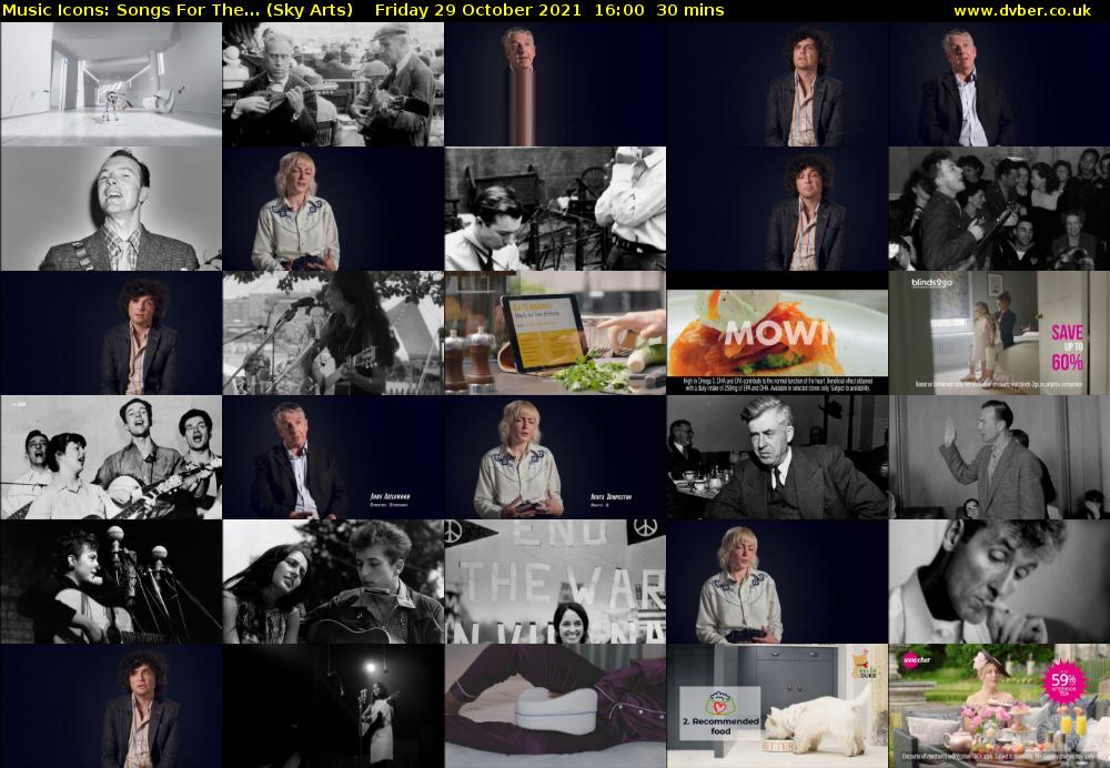Music Icons: Songs For The... (Sky Arts) Friday 29 October 2021 16:00 - 16:30