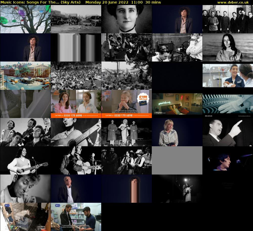 Music Icons: Songs For The... (Sky Arts) Monday 20 June 2022 11:00 - 11:30