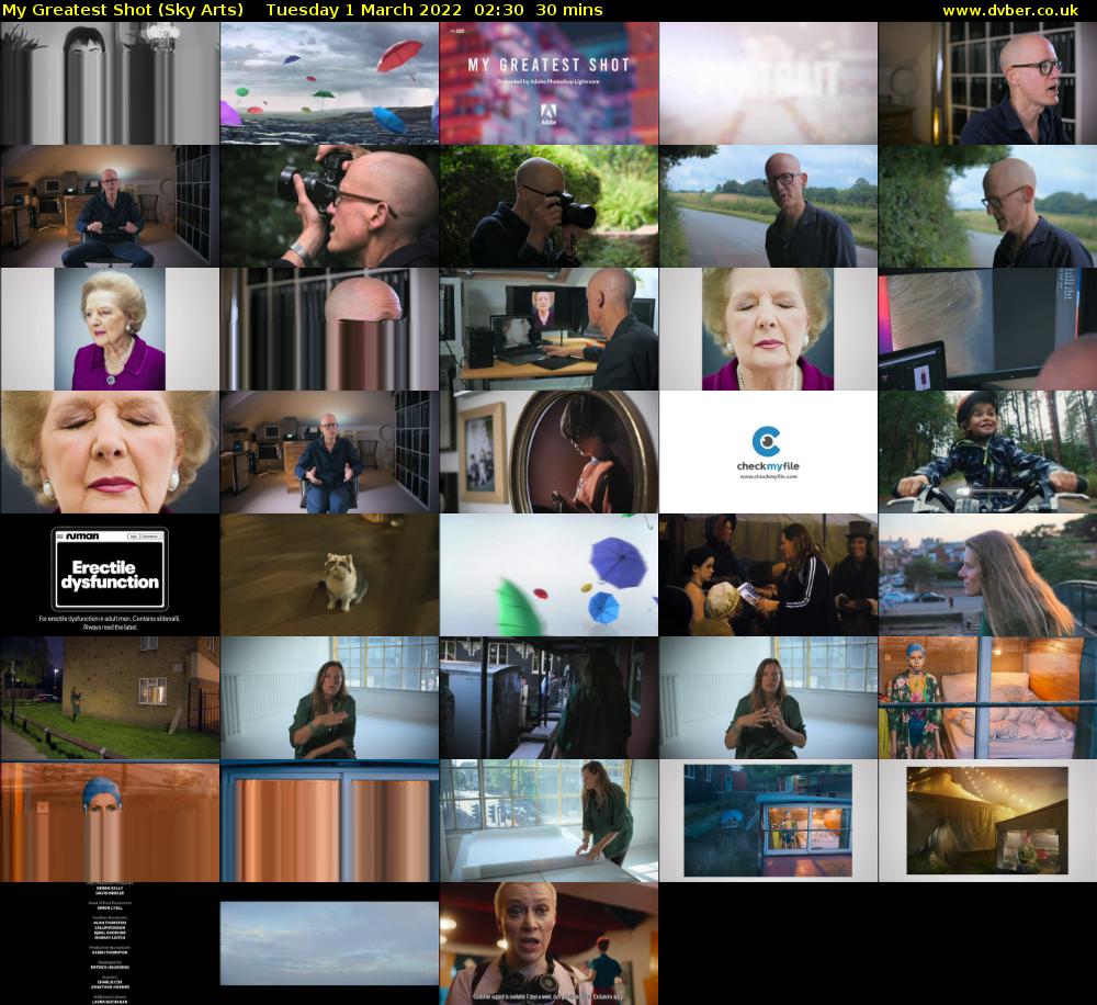 My Greatest Shot (Sky Arts) Tuesday 1 March 2022 02:30 - 03:00