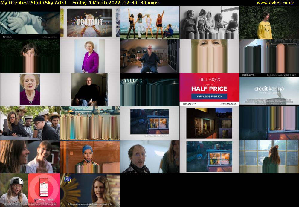 My Greatest Shot (Sky Arts) Friday 4 March 2022 12:30 - 13:00