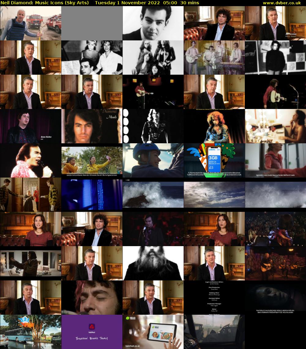 Neil Diamond: Music Icons (Sky Arts) Tuesday 1 November 2022 05:00 - 05:30