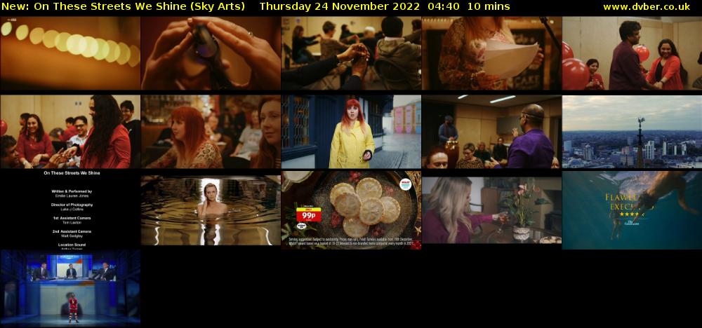 On These Streets We Shine (Sky Arts) Thursday 24 November 2022 04:40 - 04:50