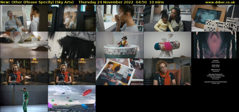 Other (Please Specify) (Sky Arts) Thursday 24 November 2022 04:50 - 05:00